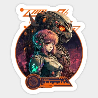 Mecha Anime Girl and Cyborg Cyberpunk Futuristic Sticker